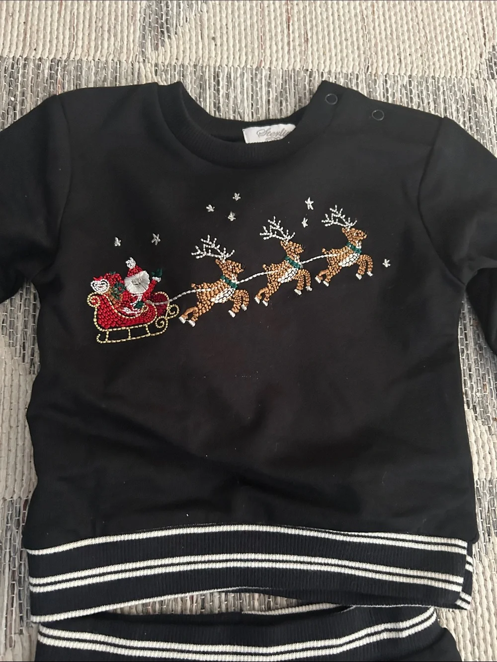 Baby Black Holiday Set with Santa Sleigh Embroidery 12 months NWT